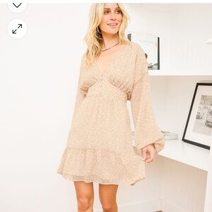 Lulus Beige Polka Dot Long Sleeve Dress! Brand new!